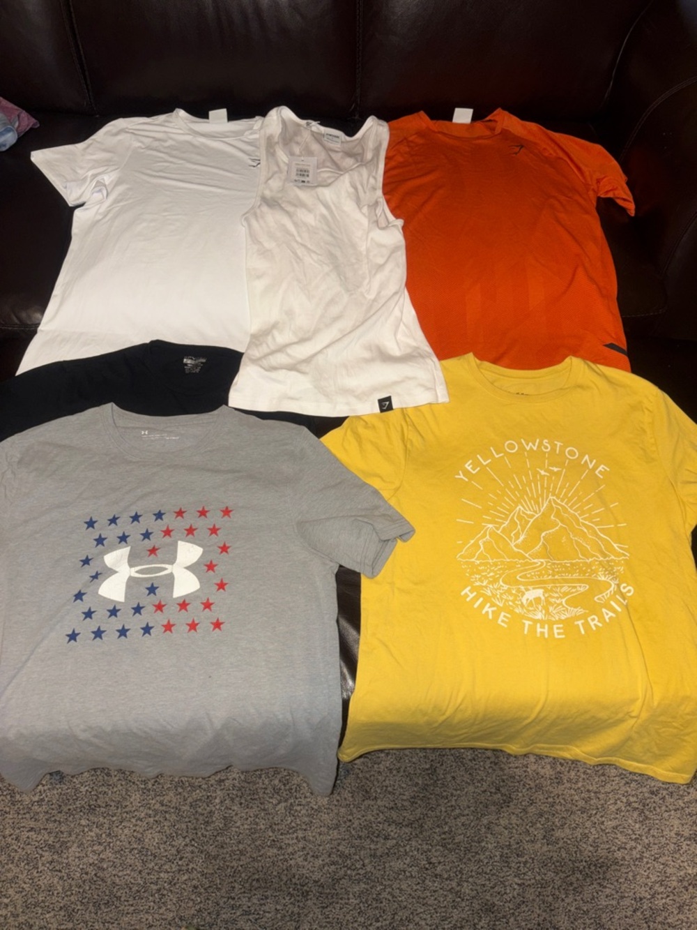 T-Shirt Bundle (3 GYMSHARK Pieces + GoodFellow (Yellow) + Spyder + Under Armour